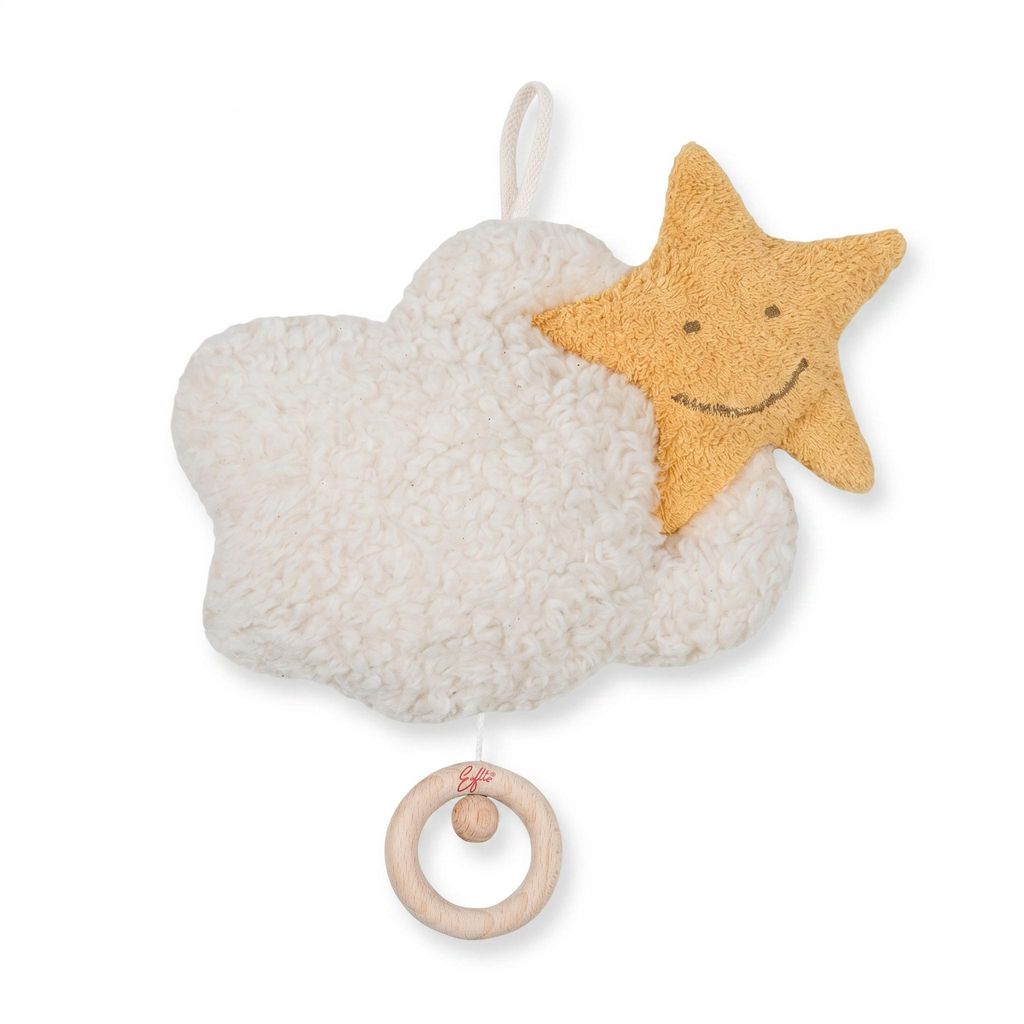 Efie Baby Spieluhr Stern auf Wolke – Melodie Guten Abend, Gute Nacht, Kuschelspieluhr aus kbA Baumwolle, Germany