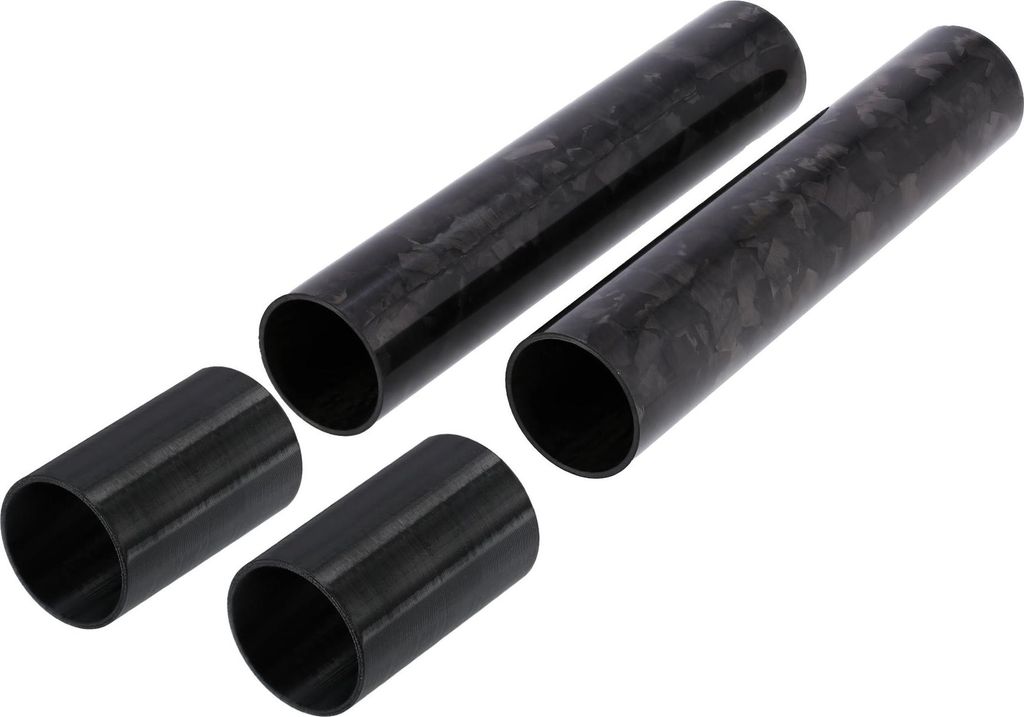 Set: 2x Cover für Telegabelholme + Verlängerung, Forged-Carbon - Schwarz - für Simson SR50, SR80