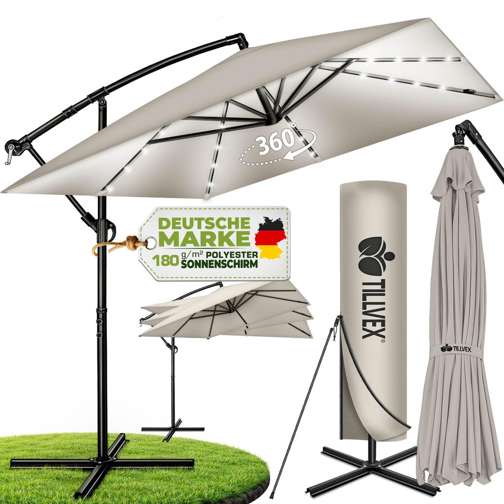 tillvex® Alu Sonnenschirm Rechteckig Ø 330 cm mit LED Solar Productafbeelding  AI-gegenereerde afbeelding