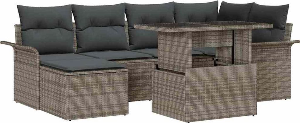 Gartensofa-set mit Kissen 7 pcs Grau Poly-Rattan
