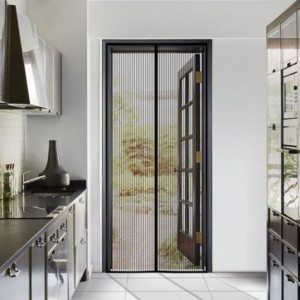 Rideau magnétique anti-insectes 110x220 cm pour porte en maille noire