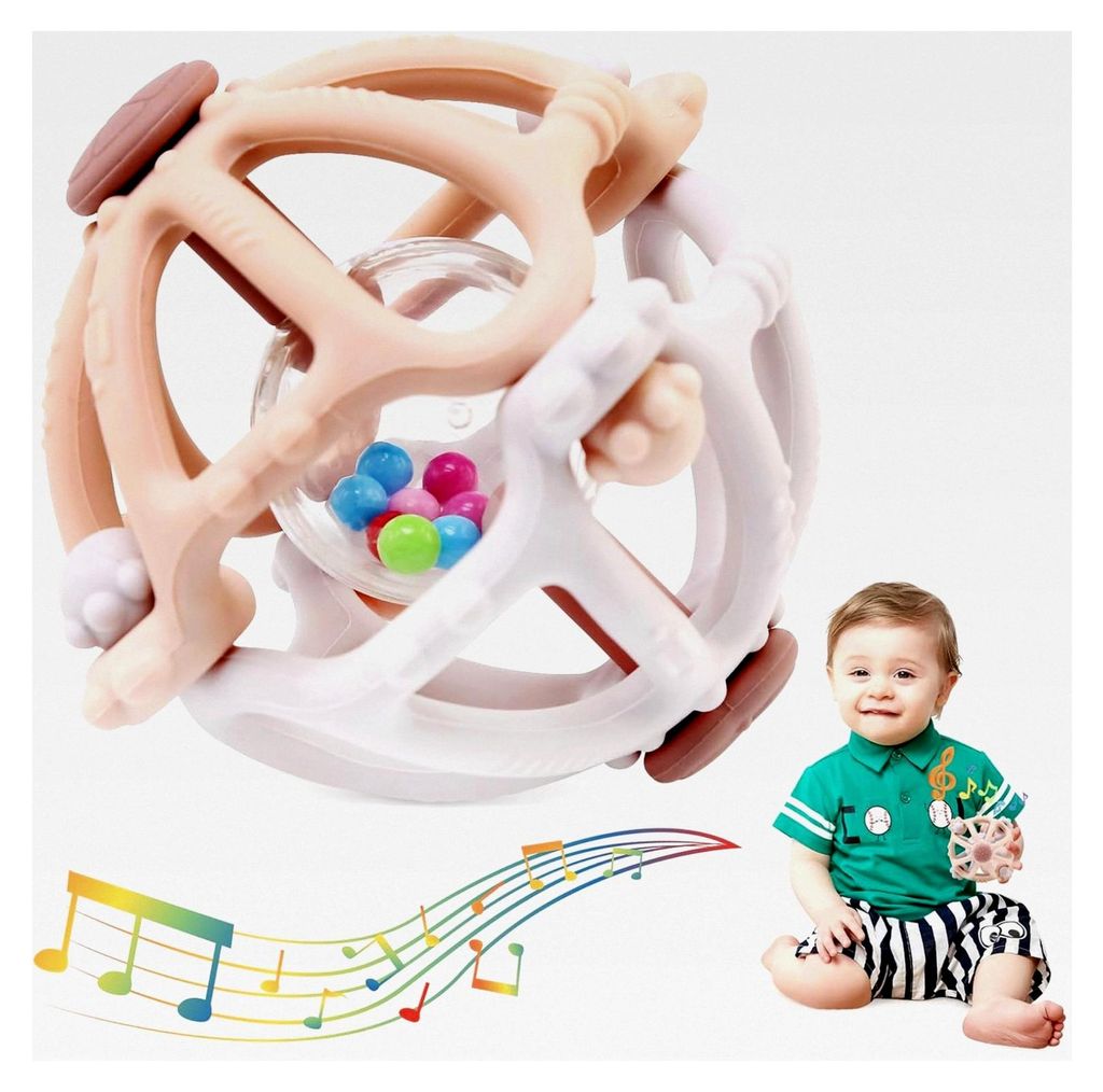 Beißspielzeug für Babys ab 6 Monaten, Sensorik Rassel Greifball aus Silikon, Beißring Spielzeug, Lernspielzeug für Neugeborene, Babyspielzeug G...