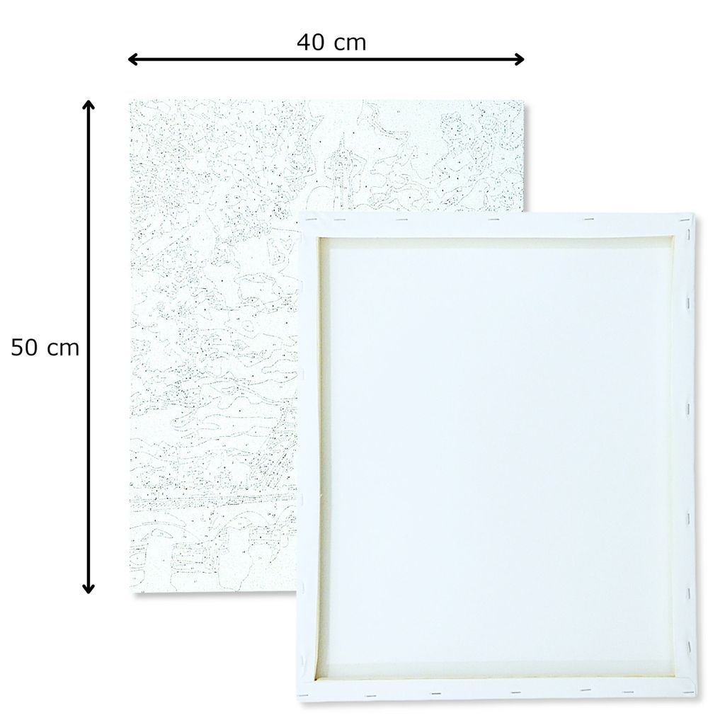 A paint-by-numbers canvas with dimensions indicated.