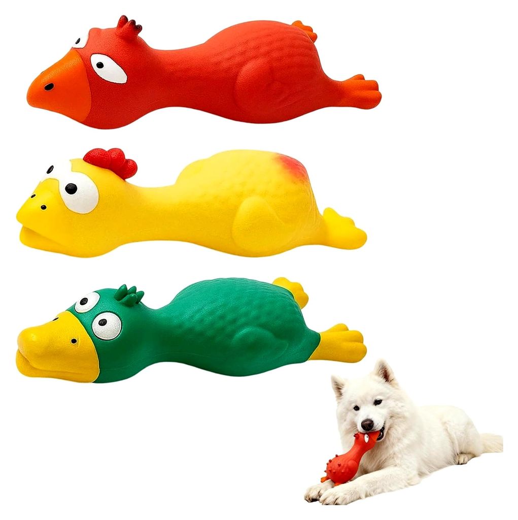 3 Stück Gummihuhn Hundespielzeug, Quietschespielzeug für Hunde, Unzerstörbares Hundespielzeug, Interaktives Spielzeug für Welpen zum Zahnen, Ka...
