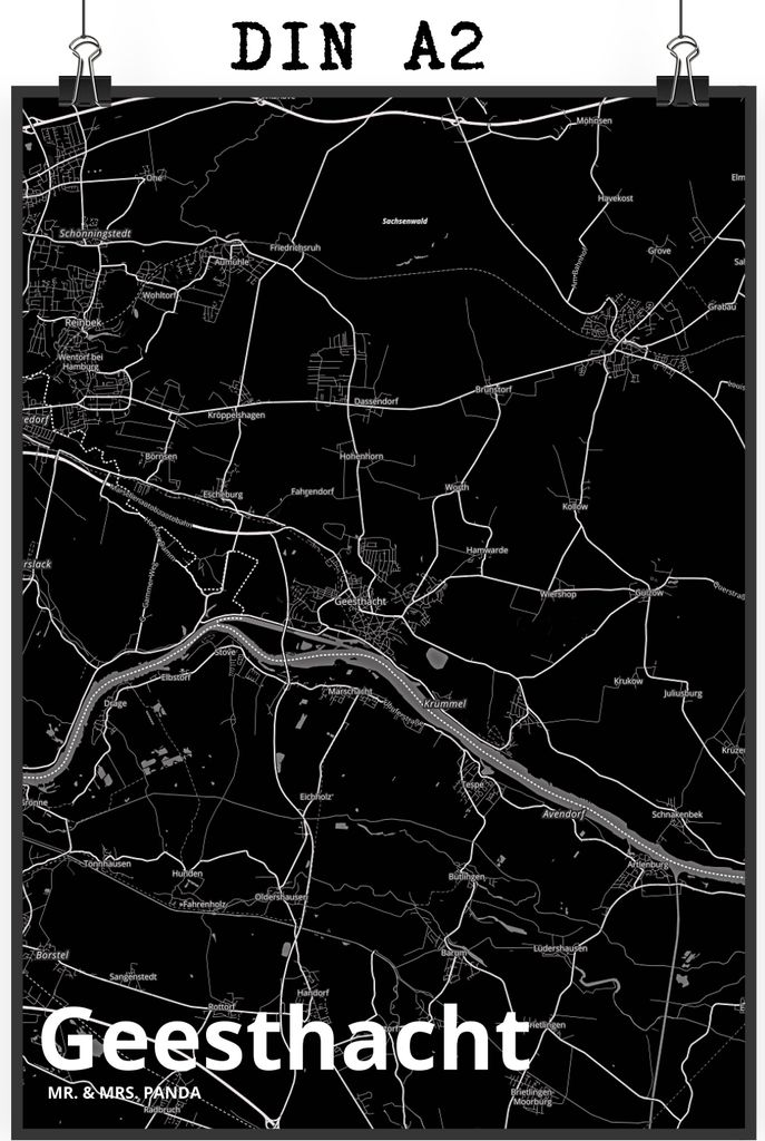 Mr. & Mrs. Panda Bild Geesthacht DIN A2 - Geschenk, kunstdruck poster, wanddeko, drucke, Stadt, Plakat, Dorf Karte Landkarte Map Stadtplan