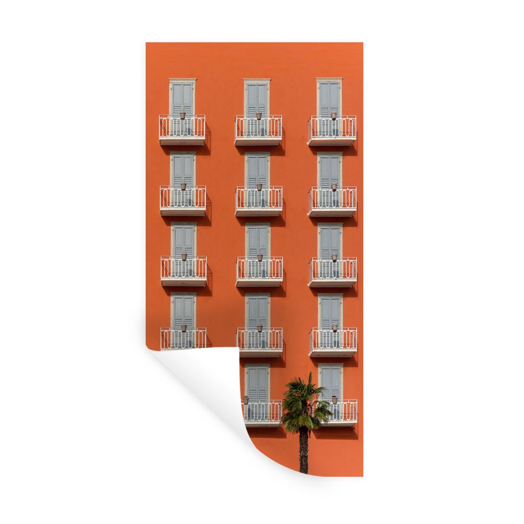 MuchoWow Wandtattoo Wandsticker Wandaufkleber Tür - Balkon - Architektur - Palme - Orange 40x80 cm Selbstklebend und Repositionierbar - Repositi...