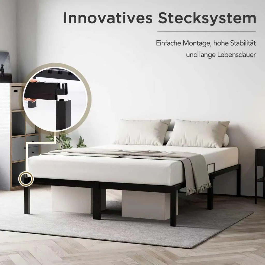 Lit d'invité 140x200 cm en Acier Noir - Solution Couchage Durable - 5