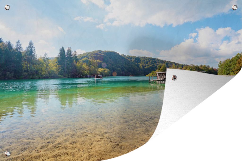 MuchoWow 90x60 cm Outdoor-Poster Gartendeko Sichtschutz Garten Poster für den Garten Sonniger Tag im Nationalpark der Plitvicer Seen in Kroatien