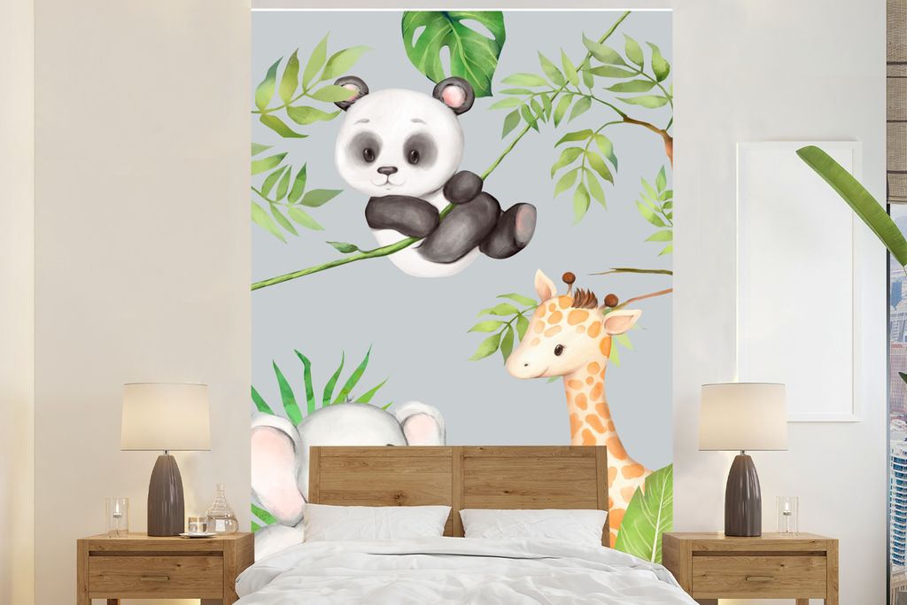 MuchoWow Fototapete für Wohnzimmer oder Schlafzimmer Wandtapete Vinyl Motivtapete Tiere - Kinder - Dschungel - 145x220 cm - Wanddekoration