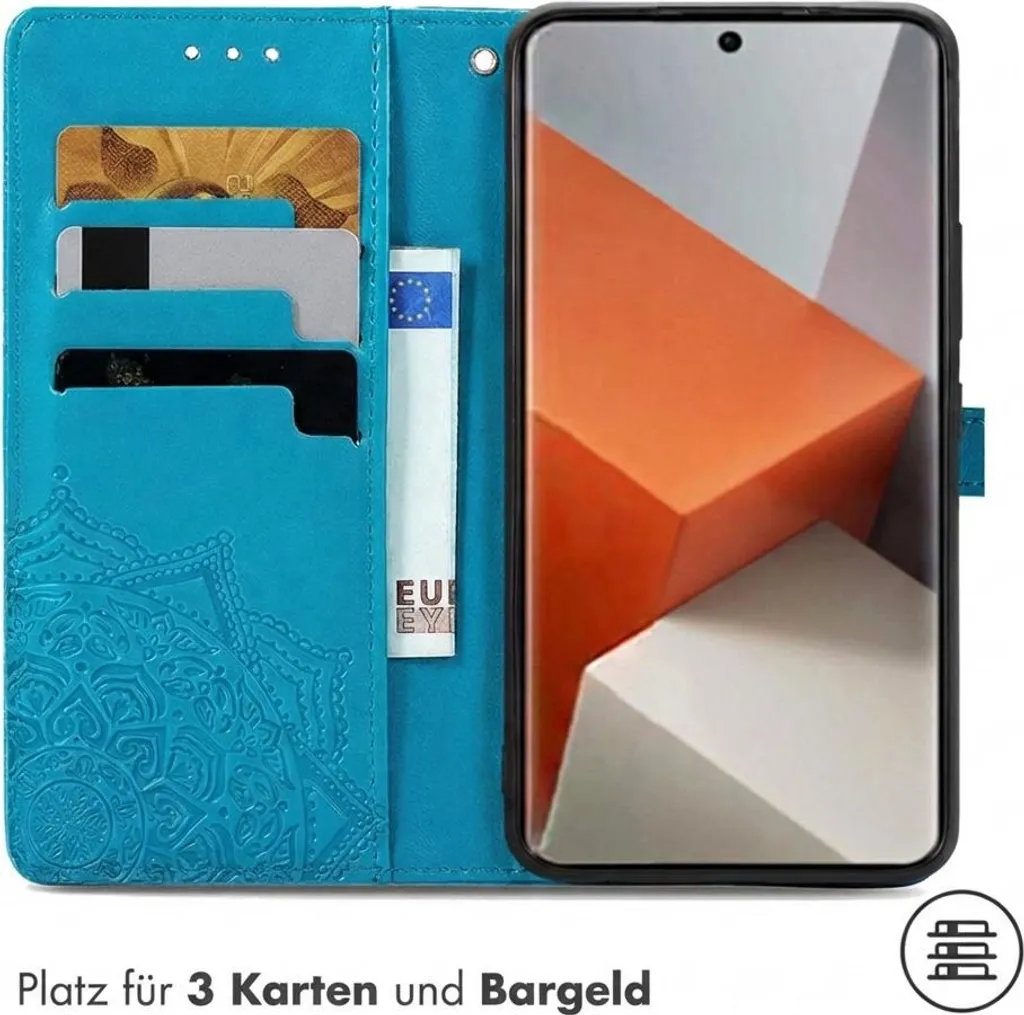 Fertuo Cover Portafoglio A Libro Per Redmi Note 13 Pro+ 5G - Custodia In Pelle Con Mandala, Porta Carte, Cavalletto E Chiusura Magnetica, Verde - 2