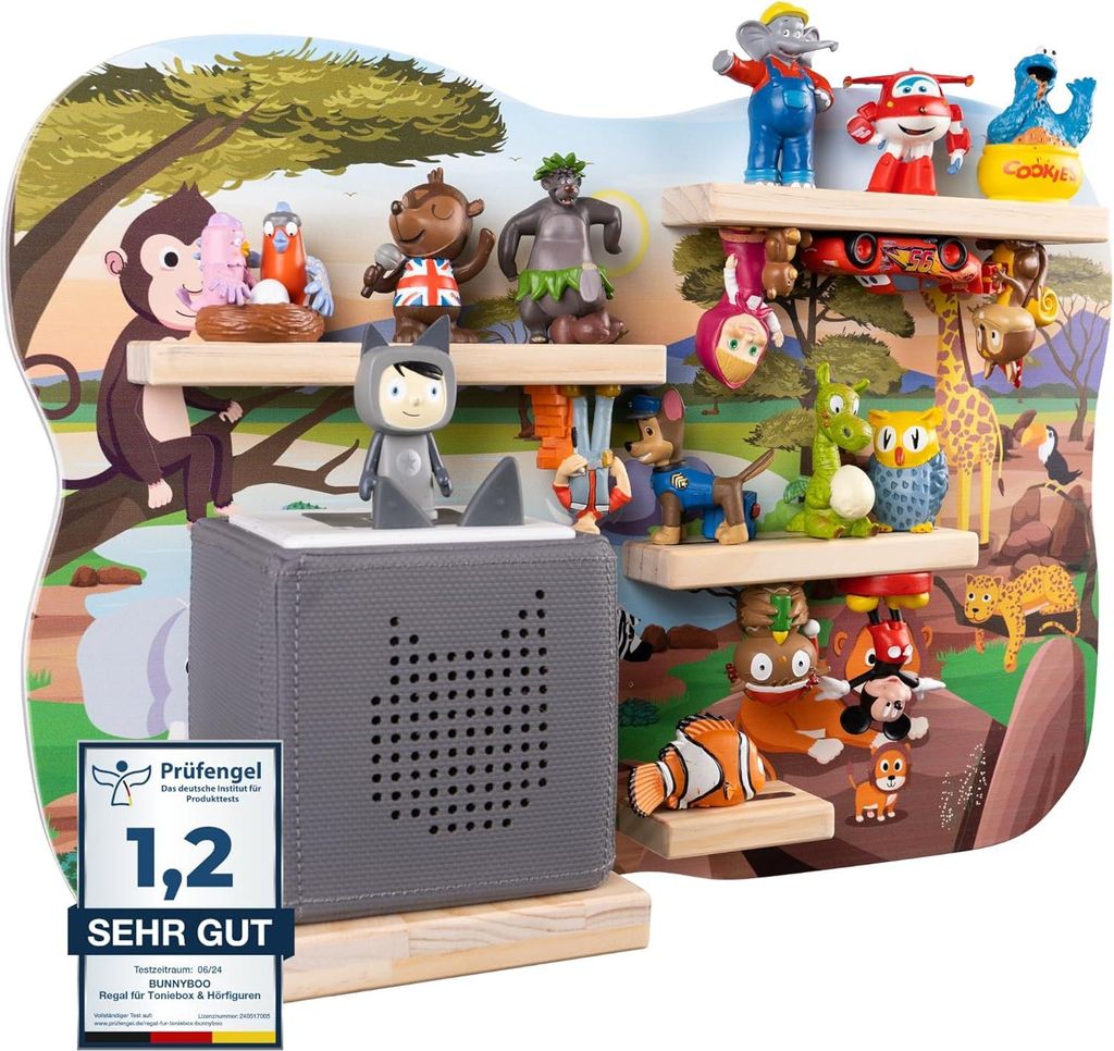 bunnyboo Toniebox Regal - für Toniebox und Figuren - ausreichend Platz für bis zu 32 Tonie Hörfiguren - Tonie Safari - e Qualität - Für Junge ...