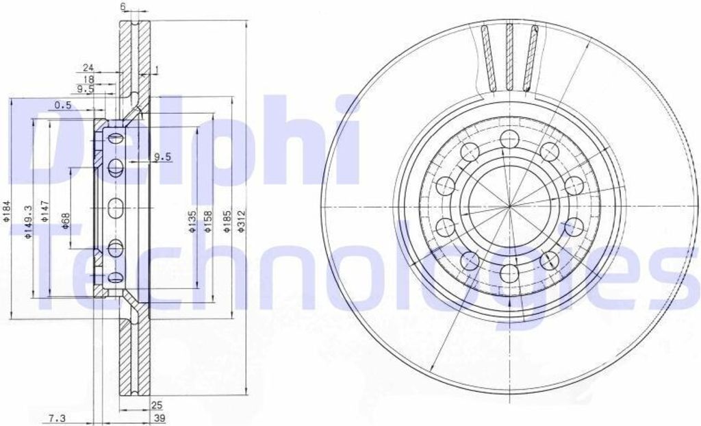 2x DELPHI Bremsscheibe BG3657 für VW PASSAT Variant (3B6) Produktbild 