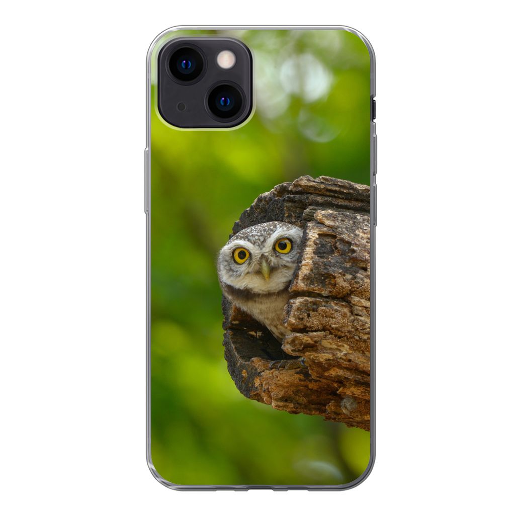 MuchoWow Handyhülle Schutzhülle Hülle für iPhone 13 Eule - Baby - Baum Silikon Softcase Handy Hülle - Karteninhaber