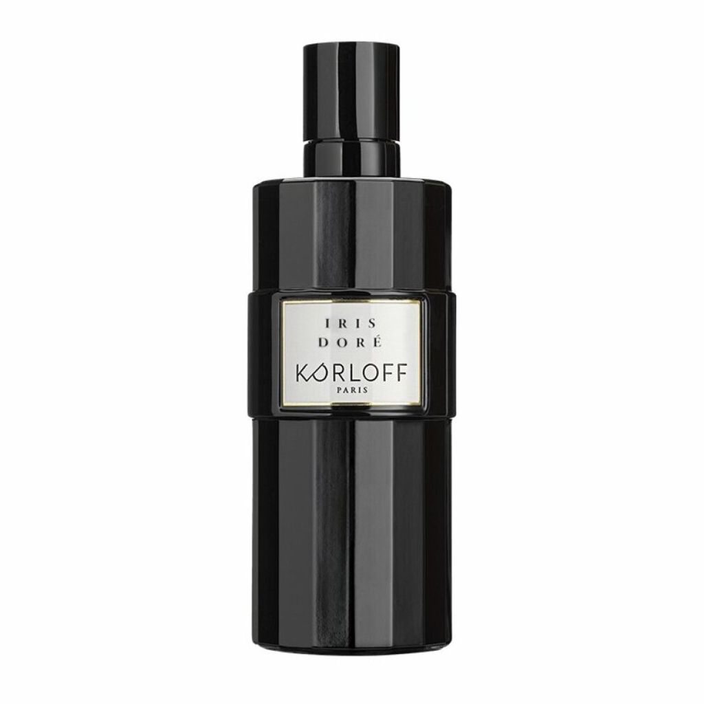 A black bottle of Korloff Paris Iris Doré Eau de Parfum unisex 100 ml.