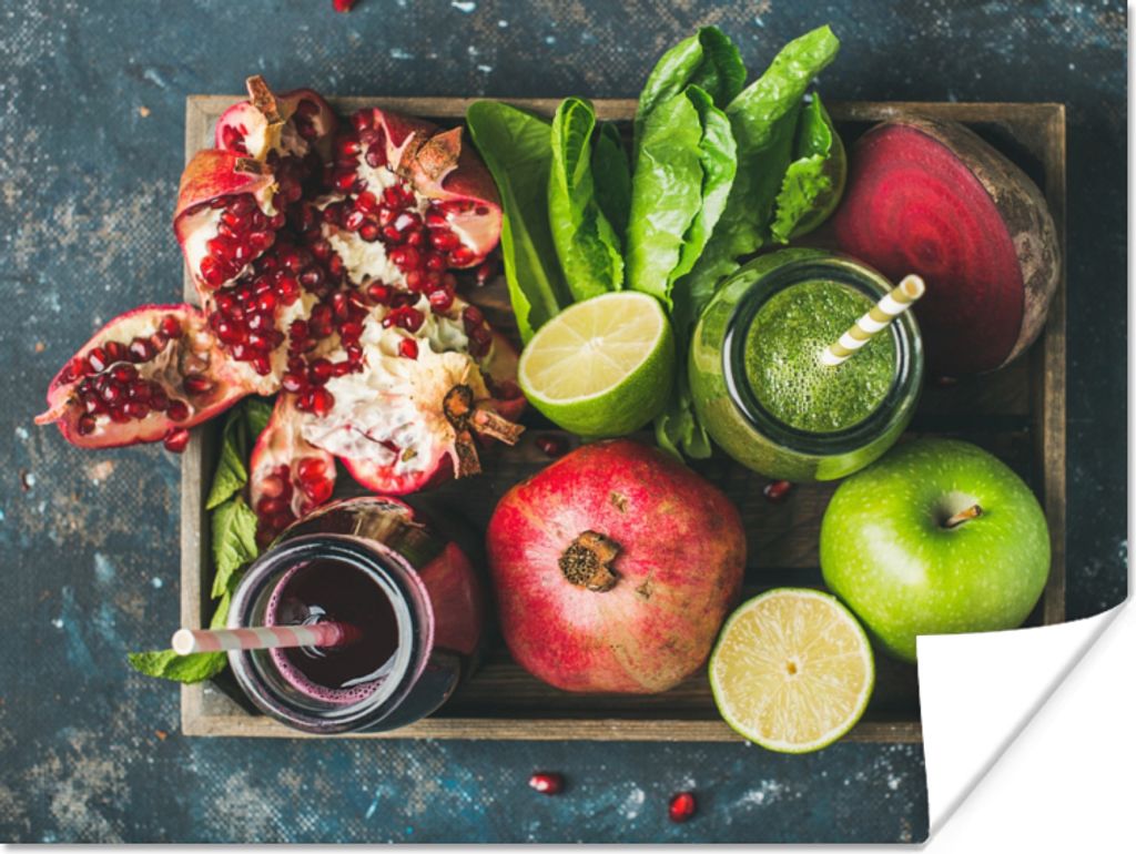 MuchoWow Poster Obstkiste - Obst - Smoothie 40x30 cm - Plakate für die Wände - Poster Wohnzimmer