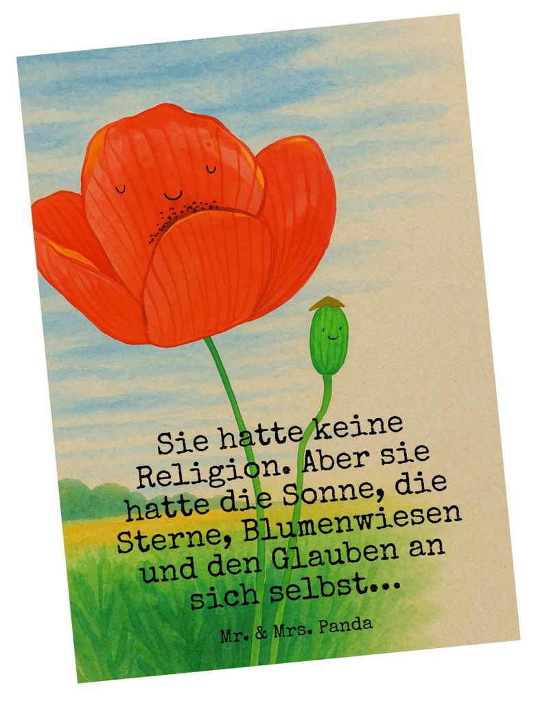Mr. & Mrs. Panda Postkarte Blume Mohnblume Design - Weiß - Geschenk, bildkarte, Religion, Selbstliebe, Postkarten, Glaube, Motivation, Ansichtskar...