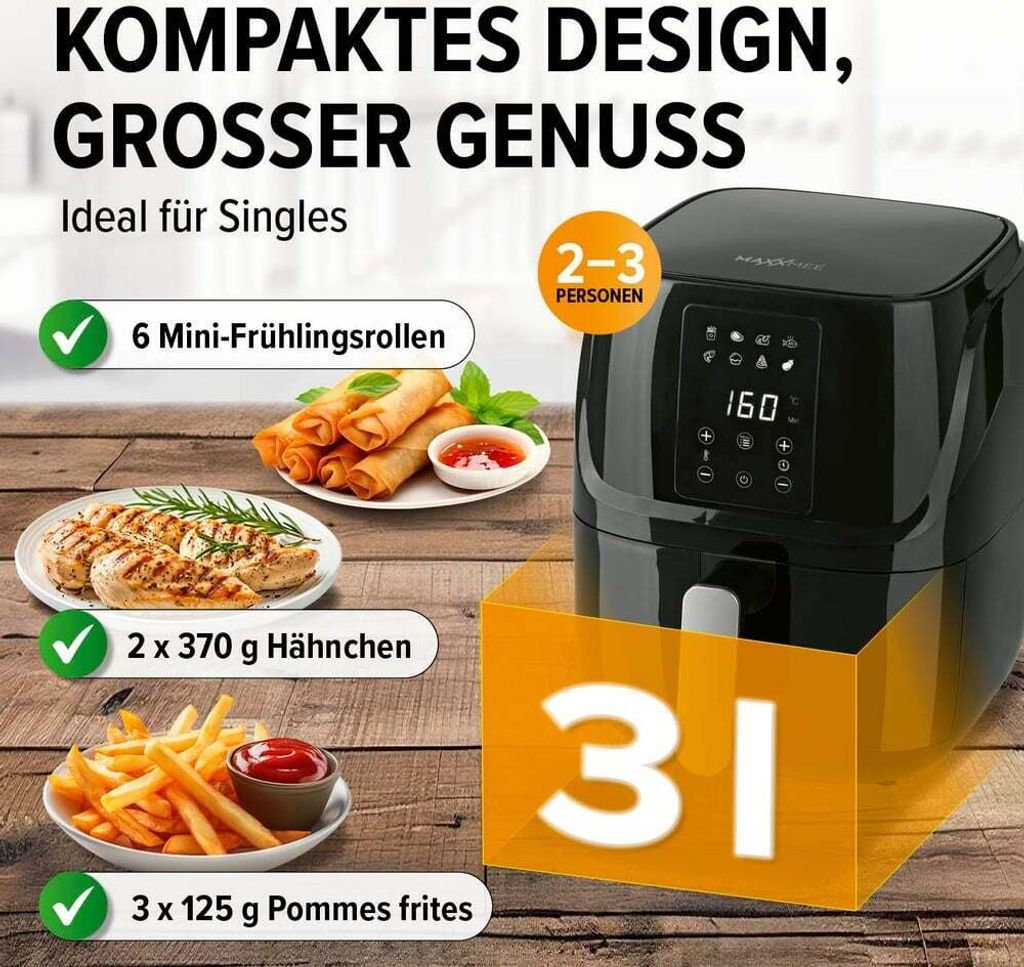 MAXXMEE Heißluft-Fritteuse Digital 3L Kombination Produktbild 4