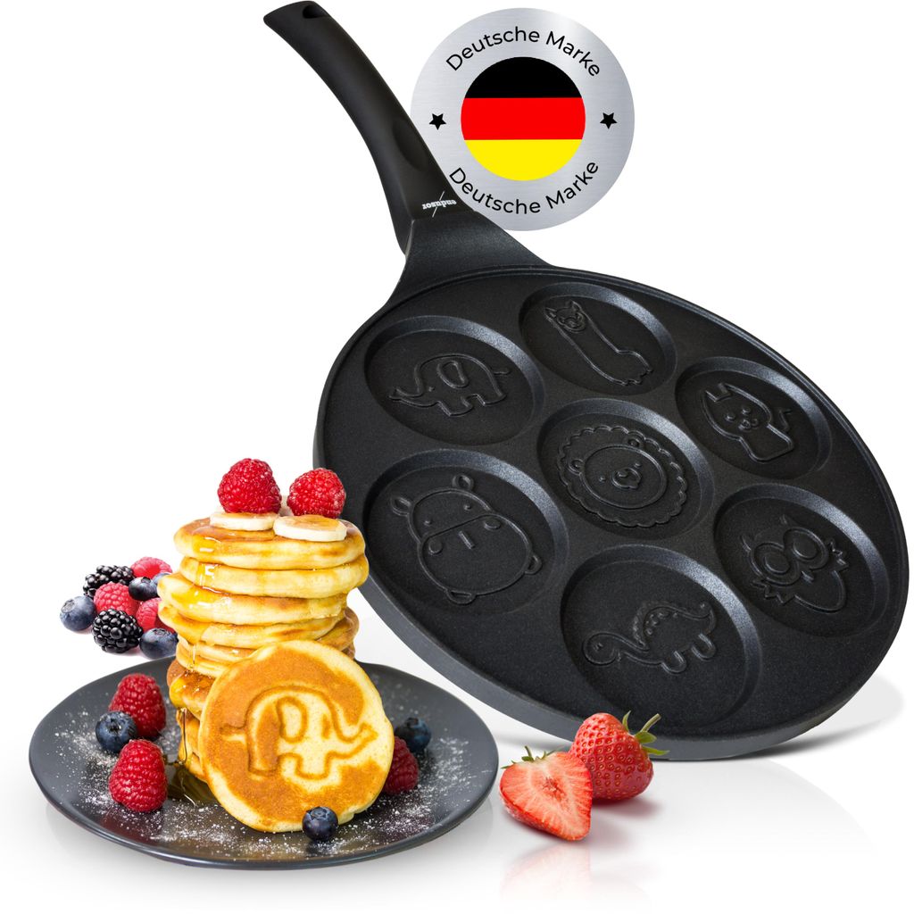 endusor Pancake Pfanne für Induktion mit Antihaftbeschichtung für Kinder mit Smiley und Tier Motiven