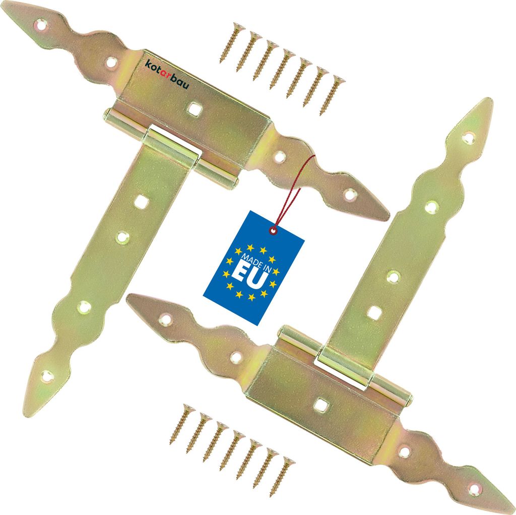 KOTARBAU 2 St. T Scharniere gold L: 200 mm Kreuzgehänge verzinkt Stahl Gartentor Scharnier Türband Holztür Ladenband Torscharniere Schwerlast ...