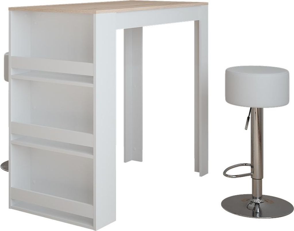 Bartisch-Set Vicco Repose Weiß/Sonoma 57 x 117 cm mit 2 Barhockern, Model 55729