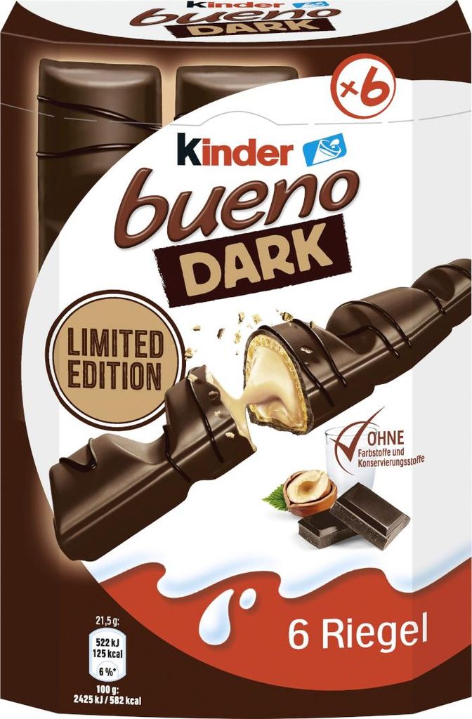 Ferrero Kinder Bueno Dark 6er intensivere Kakaonote Packung Produktbild 
