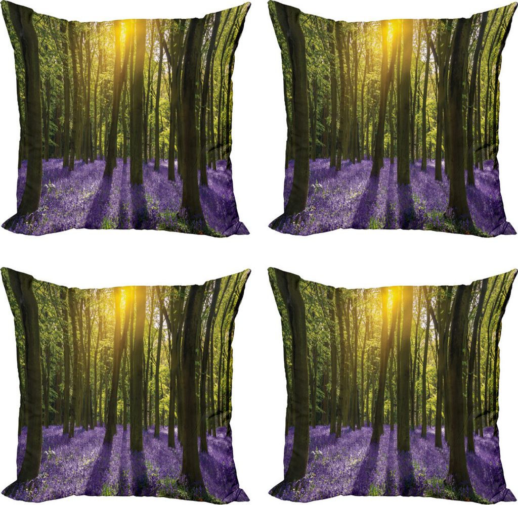 ABAKUHAUS Wald Kissenbezug Set (4 Stück), Bluebell Blüten, Moderner Doppelseitiger Digitaldruck, 60 cm x 60 cm, Violett Grün Gelb