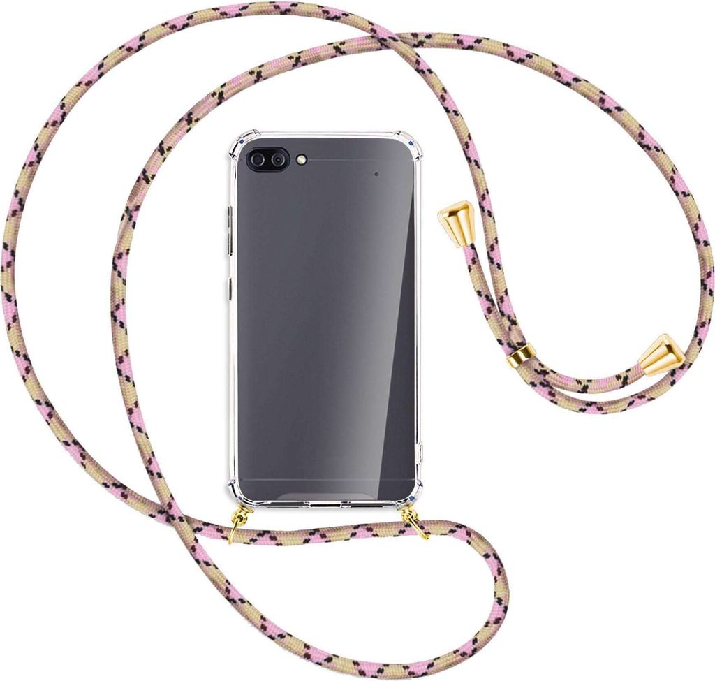 Handykette Backcover-Schutzhülle mit Band (Metall goldfarben) für Asus Zenfone 4 Max (Pro/Plus) - rosa Karo