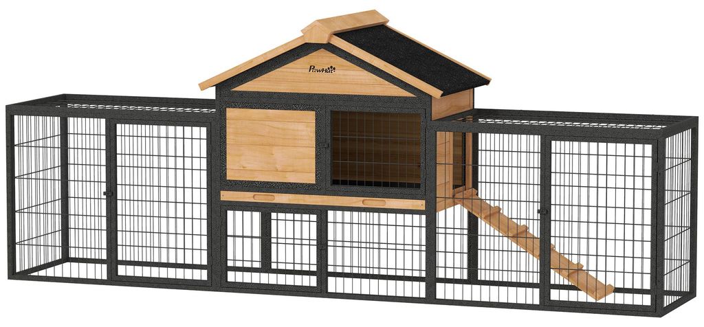 PawHut Gabbia per conigli a 2 piani in legno massello, a Immagine del prodotto 