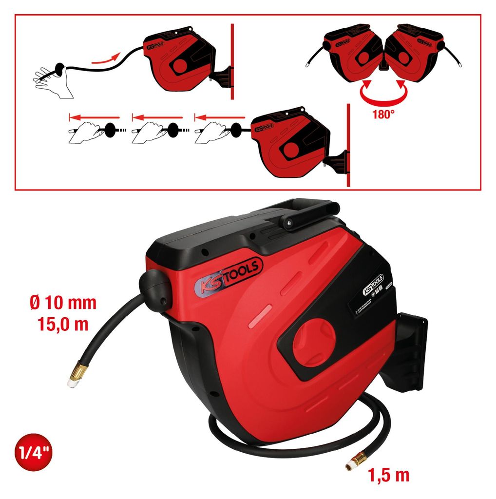 KS TOOLS Automatischer Druckluftschlauch-Aufroller, Ø 10mm Produktbild 