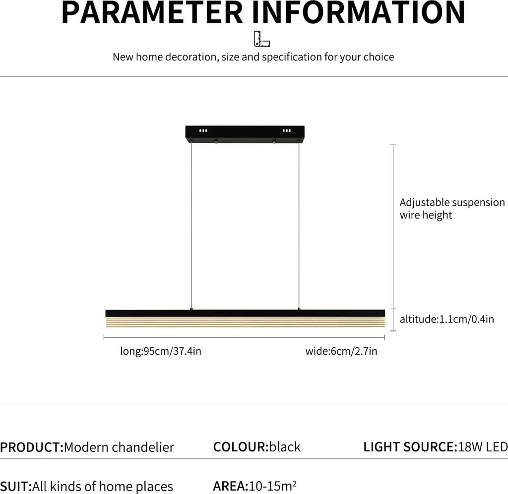 Suspension LED Cuisine et Salon 90 cm Noir pour Éclairage Ajustable
