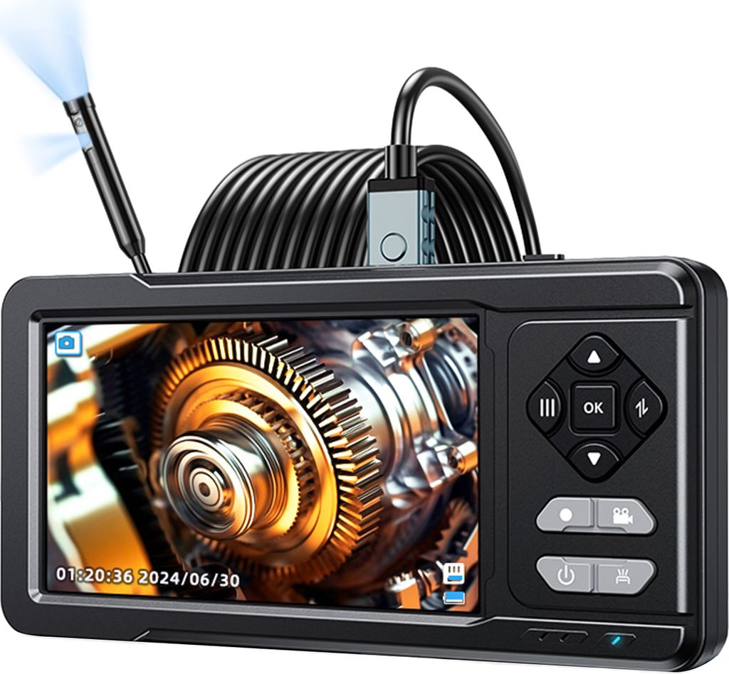 1080P Kanalinspektionskamera mit Doppelobjektiv 5-Zoll-IPS-Bildschirmmonitor Endoskopkamera mit LED-Fuelllicht 16,4 Fuss halbstarres Kabel IP67 was...