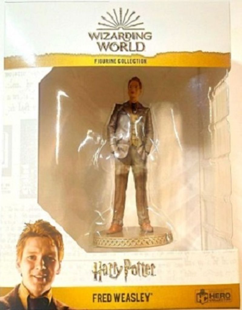 A packaged figurine of Fred Weasley from Harry Potter.