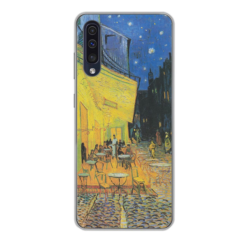 MuchoWow Handyhülle Schutzhülle Hülle für Samsung Galaxy A50 Caféterrasse bei Nacht - Vincent van Gogh Silikon Softcase Handy Hülle - Mobil...