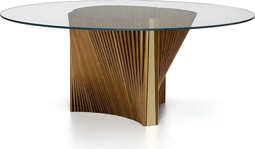 Runder Esstisch Designer Glasplatte Holzgestell Esszimmer Möbel