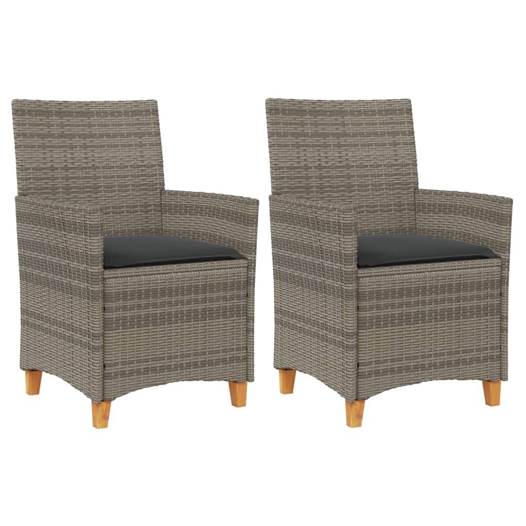(Robust Möbel)Stuhl Terrasse - Gartenstühle mit Kissen 2er set - Balkonmöbel - Campingstuhl elegantes Design - Grau Poly Rattan Massivholz -...