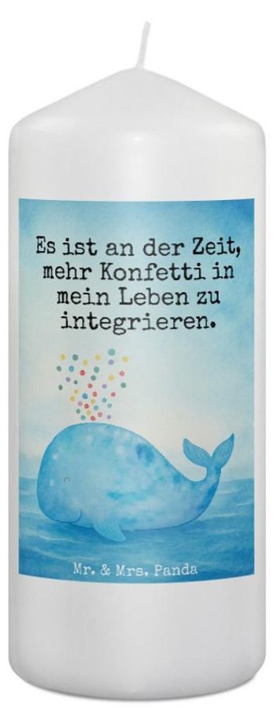 Mr. & Mrs. Panda Kerze Wal Konfetti Design 19 x 8 cm - Weiß - Geschenk, Stumpenkerze, Abnehmen, Blockkerze, Diät, Erinnerungskerze, Trennung, Mee...