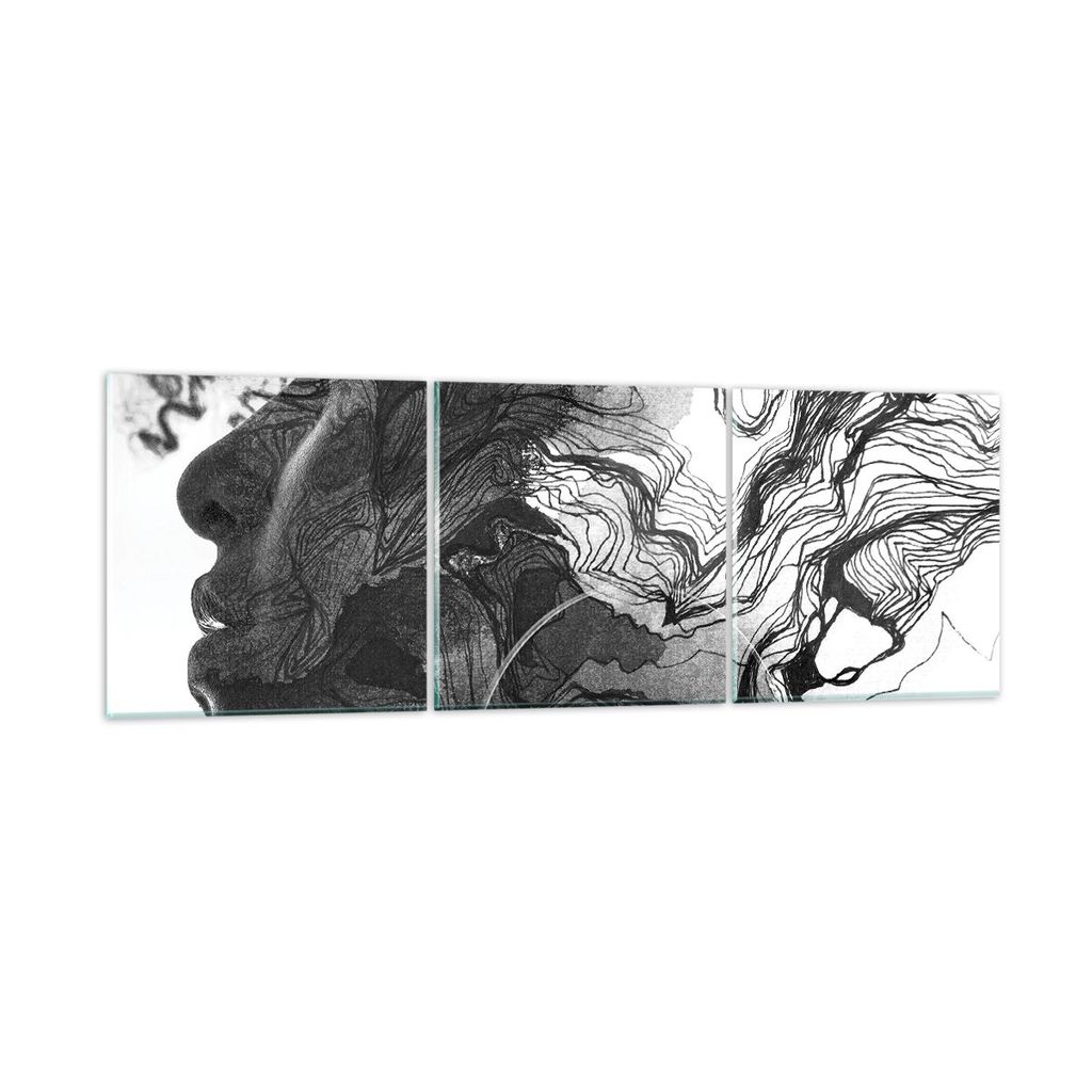 Bilder auf glas - 3 Teile - Frau Linie Kunst. - 120x40cm - Glasbilder - Wandbilder - Bilder - zum Aufhängen bereit - Wanddekoration aus Glas - Gla...