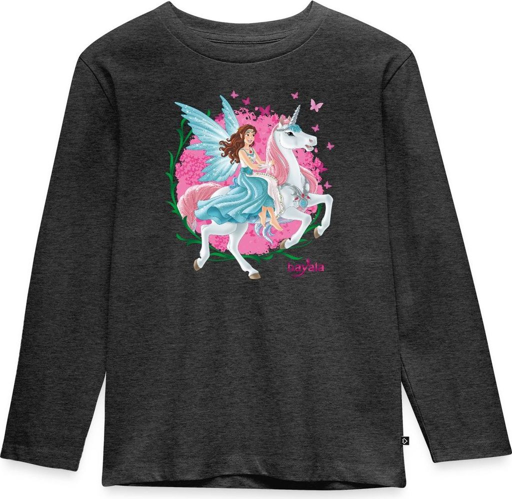 Spreadshirt Schleich Bayala Elfe Eyela mit Einhorn Kinder Premium Langarmshirt, 98/104 (2 Jahre), Anthrazit meliert
