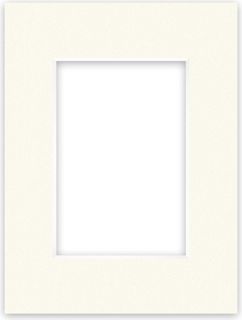 A flat lay image of a cream-colored mat board with a square cutout in the center.