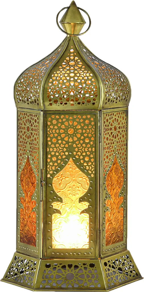 Lanterne Louay en Métal Orange Ajouré pour une Ambiance Marocaine Zen