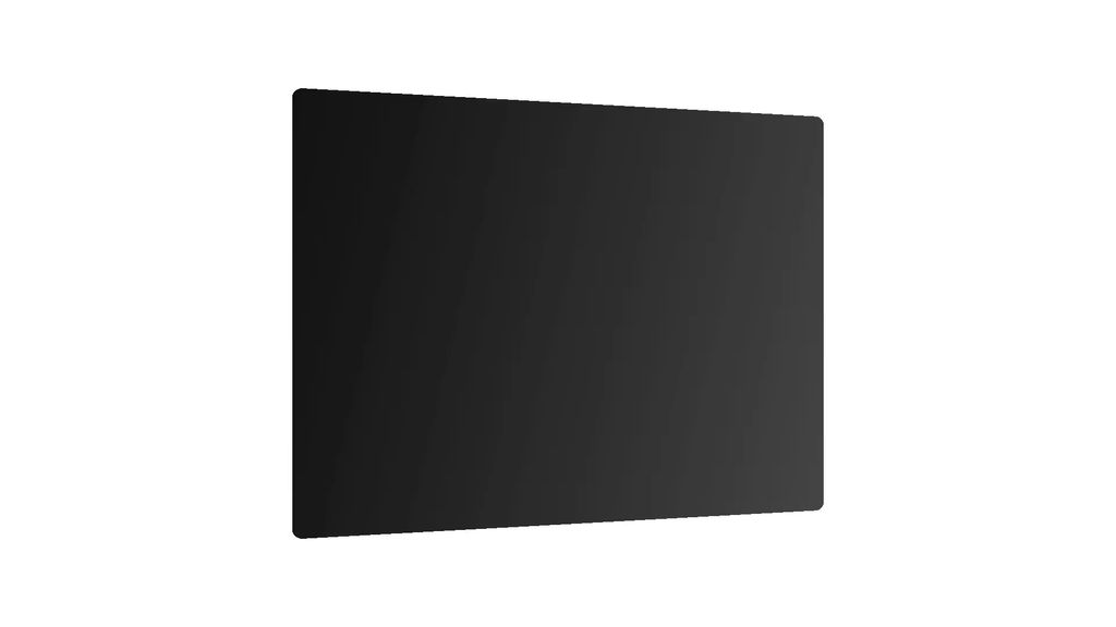 A black glass cutting board or stove top protector is shown against a white background.