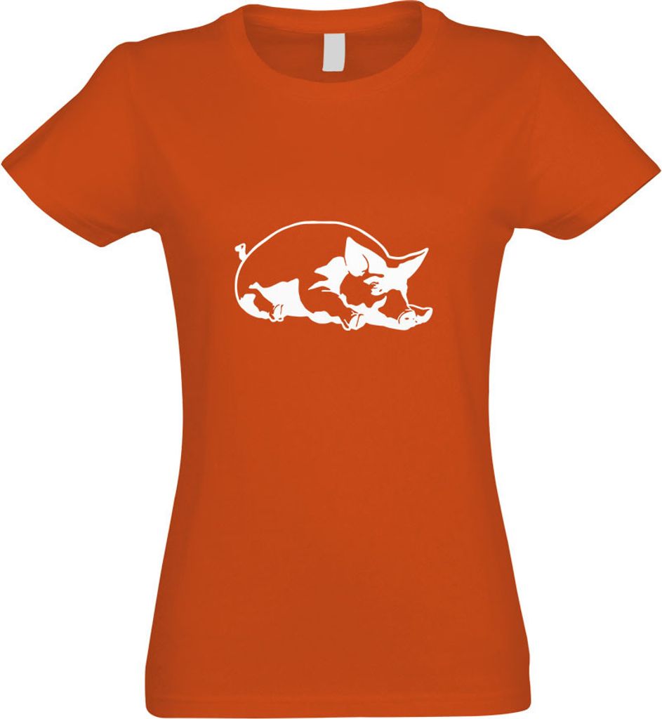 Kiwistar - T-Shirt tailliert - Damen - orange - Schwein Motiv 2 - Sau - Baby - mit Motiv Bedruckt - Funshirt Design - Sport - Freizeit - Damen - M