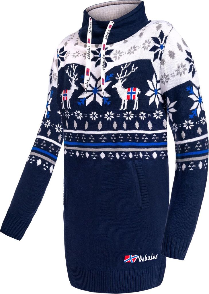 Nebulus Norweger Strickkleid FINALY Damen, knielang, vielseitig, P6492 - Damen, navy-weiß, S/36