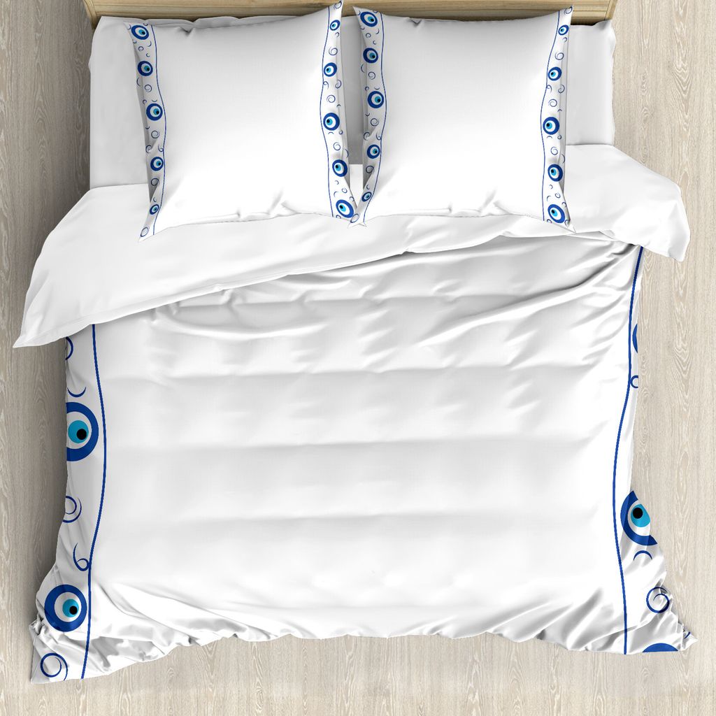 ABAKUHAUS Evil Eye Bettbezug, Design Border-Spiralen, Milbensicher Allergiker geeignet mit Kissenbezügen, 200 cm x 200 cm - 80 x 80 cm, Blau Hellb...