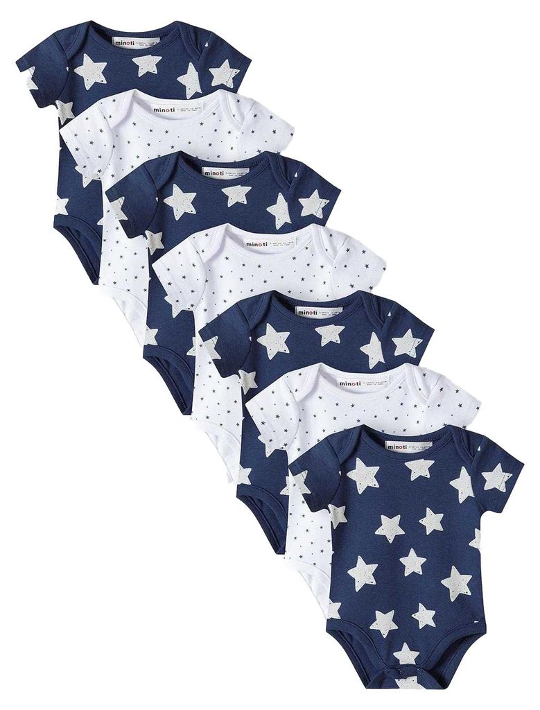 Minoti - Bodysuit-Set für Baby, kurzärmlig (7er-Pack) MN753 (Neugeborene) (Weiß/Blau)