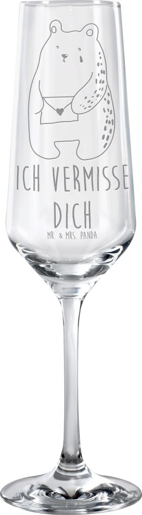 Mr. & Mrs. Panda Glas Bär Vermissen - Transparent - Geschenk, Freund, Liebeskummer, Sektflöte, Trinkglas, Champagnerglas, Reise, Verreist, Unglü...
