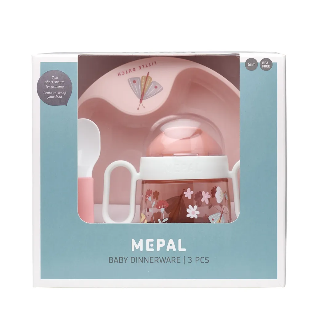 Set de Vaisselle Bébé Mepal Mio Complet avec Gobelet et Assiette Rose