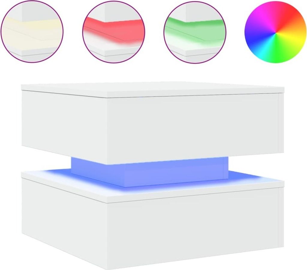 Couchtisch mit LED-Leuchten Weiß 50x50x40 cm