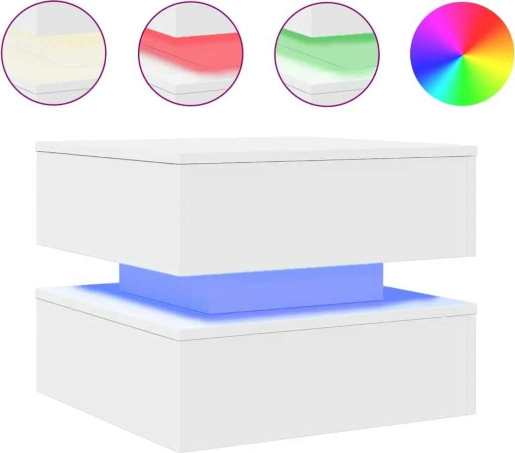 SYFAX Tavolino Salotto LED Bianco 50x50x40 - Design Moderno Luminoso