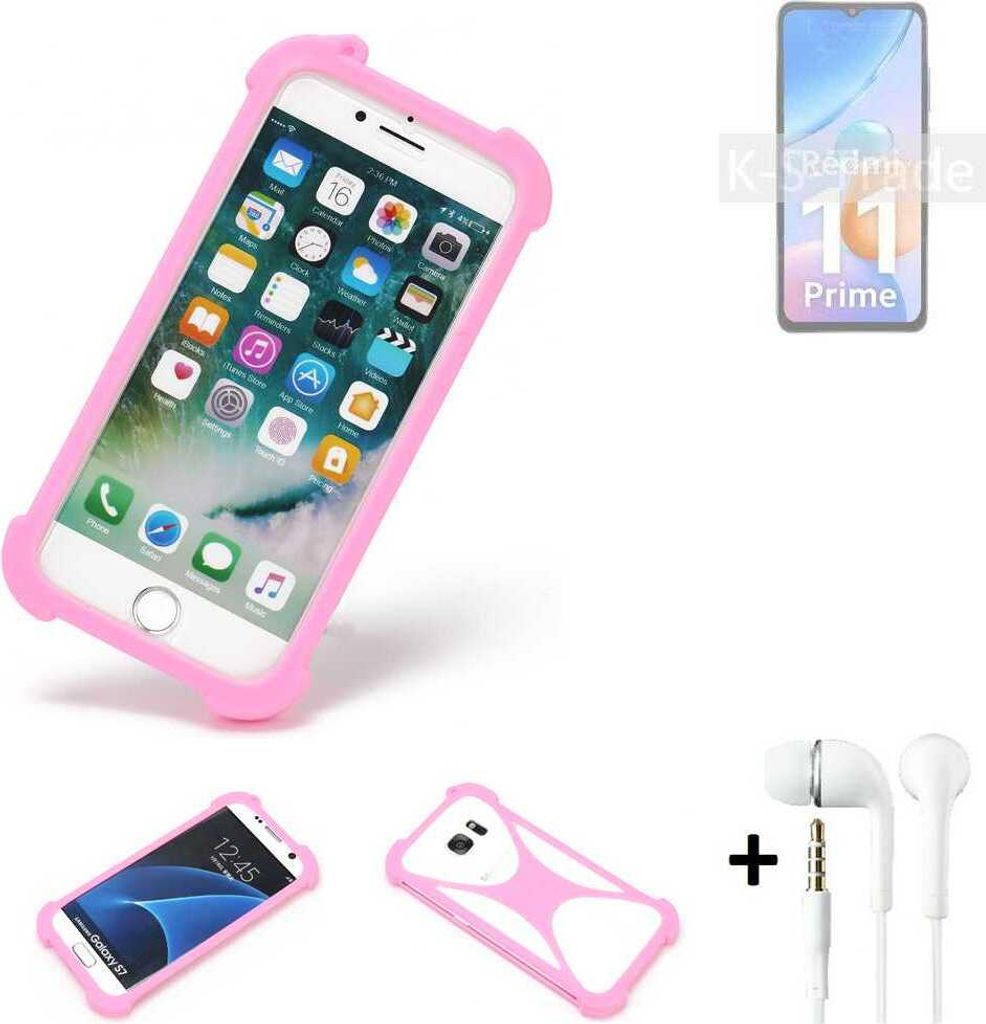 K-S-Trade Bumper + Kopfhörer kompatibel mit Xiaomi Redmi 11 Prime Handy Hülle Schutzhülle Silikon Schutz Hülle Cover Case Silikoncase